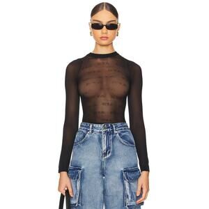 RTA All Over Dahlia Sheer Mesh Jacquard Top Long Sleeve Edgy Chic Black Size XS